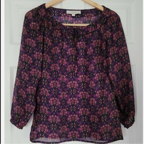 Vintage LOFT Sheer Print Blouse in Jewel Tones - Picture 3 of 11